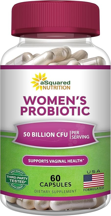 aSquared Nutrition Probiotics for Women - 50 Billion CFU Women's Probiotic Supports Digestive, Gut, Vaginal & Urinary Tract Health - Prebiotics for Females - 60 Capsules - Alt to Gummies
