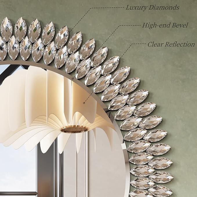 Fobule 24"x36" Mirror for Wall, Scalloped Corners Rectangle Decorative Mirror, Metal Beaded Frame Accent Wall Decor for Bathroom, Entryway, Mantel, Antique Gold