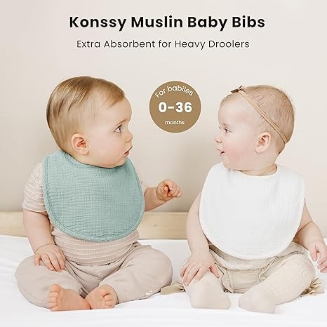 Konssy Muslin Baby Bibs 8 Pack Bandana Drool Bibs Cotton for Unisex Boys Girls, 8 Solid Colors Set for Teething and Drooling