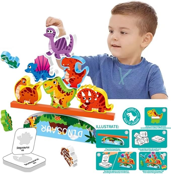 JAQI Stacking Game Dinosaur Balance Toys Montessori Toddlers Learning Alphabet Word Christmas Birthday Gifts Toys for Boys Kids Girls