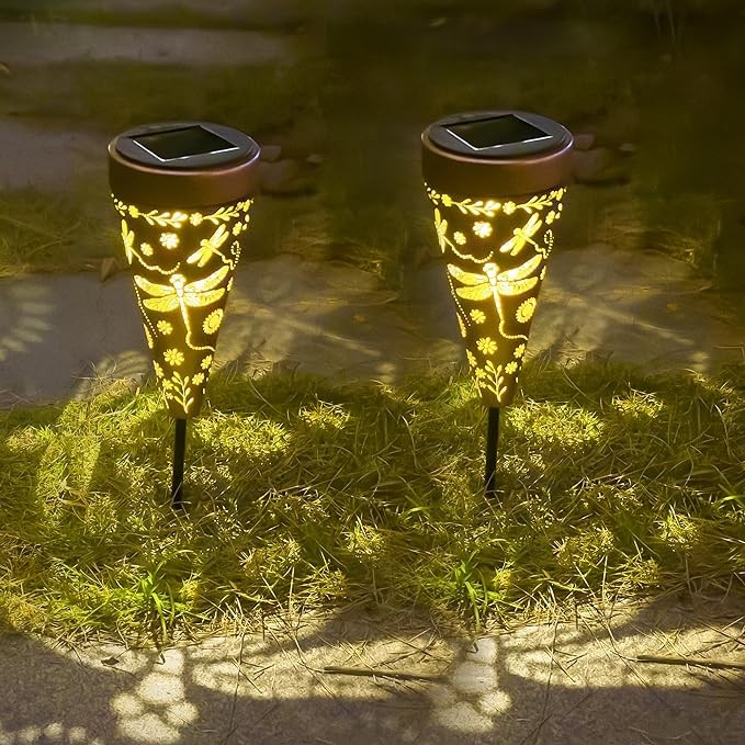 ANYTALK 2 Pack Dragonfly Solar Pathway Lights Outdoor, Waterproof Solar Walkway Lights Garden Decor, Pathway Landscape Lights for Backyard Patio Path Yard Lawn Walkway