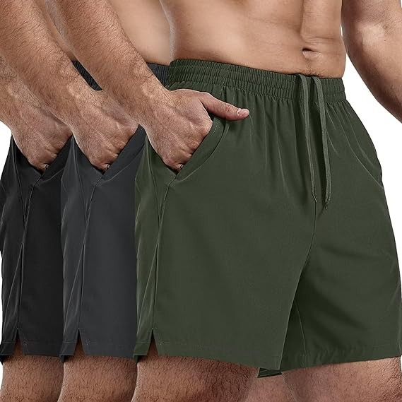 FIONECA 3 Pack Men's Athletic Running Shorts 5 Inch Gym Workout Shorts Quick Dry Active Tennis Sports Shorts with Zip Pockets